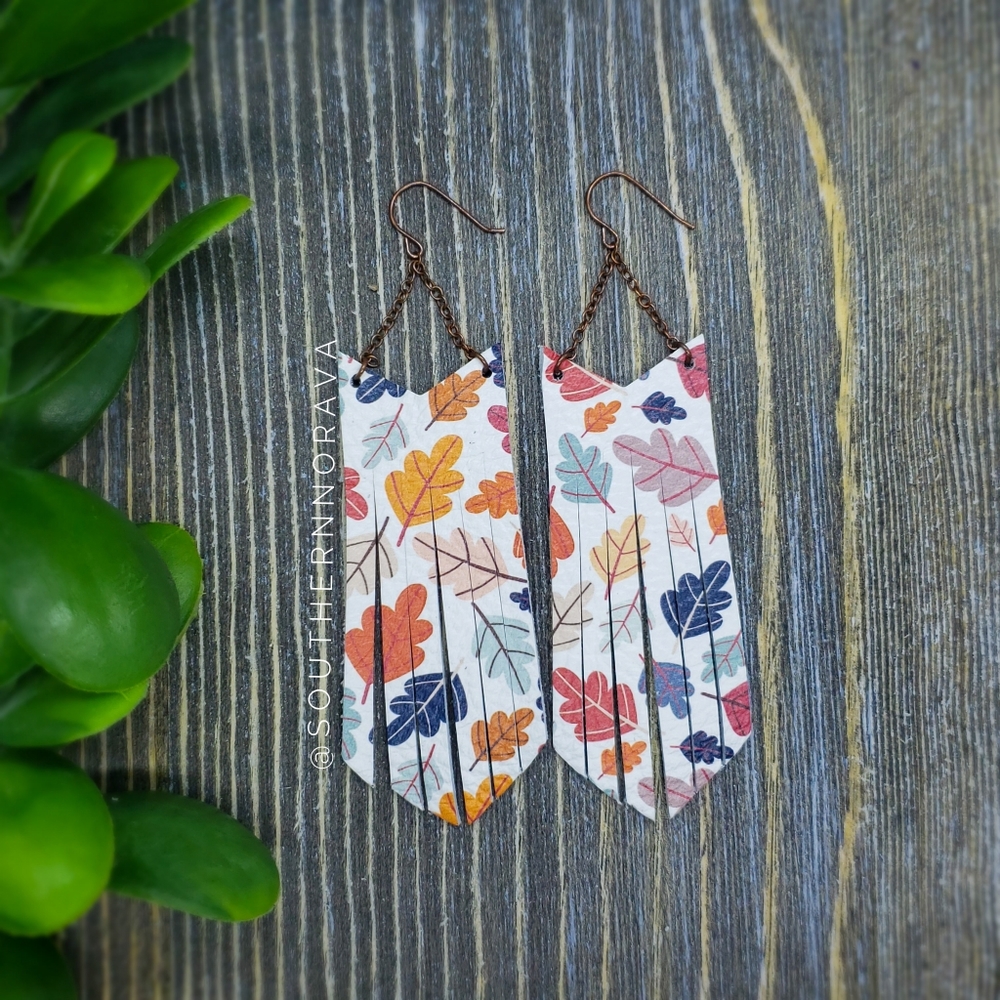 Fall tassel genuine leather earrings